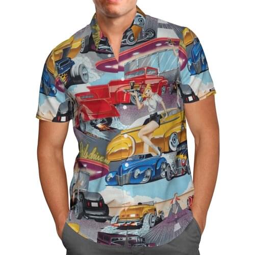 2021 New 3D Printing Girl Car Hawaii Shirts Men Summer Short-sleeved Beach Shirt Men Shirts Oversize Camisa Masculina 5XL KJ-012