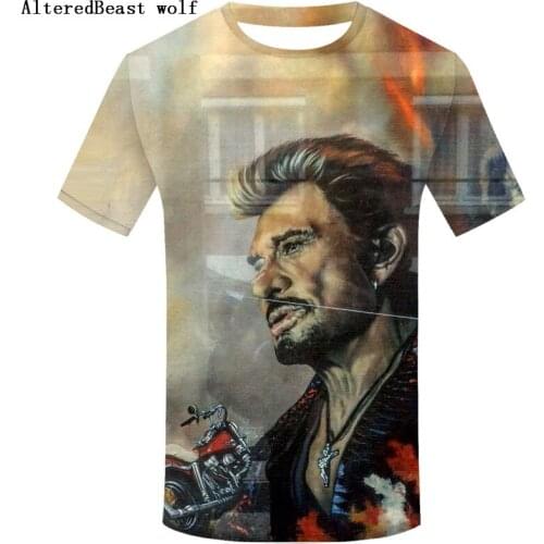 New Arrival Johnny Hallyday Rock Star France Music Singer Graphic T-shirt For Men Rock Tops funny O-neck tshirt Men clothing