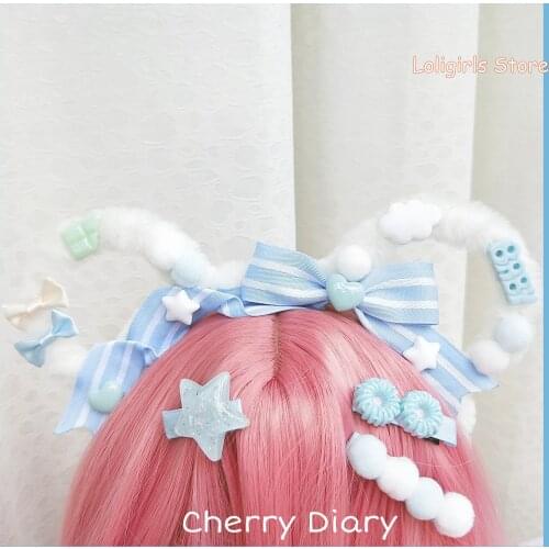 Handmade Lolita Sweet Bear Ears KC Hair hoop Cute Blue Headdress Girls Student Kawaii Princess Hairband Hair accessories Cosplay