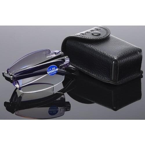 Glasses Folding Diamond Cut Reading Glasses Blue Light Reading Glasses Frameless Presbyopic Glasses Portable with Box Eyewear