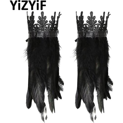 Feather Wrist Cuffs Black Real Natural Dyed Rooster Feather Wrist Cuffs with Ribbon Ties for Cosplay Costume Party Halloween