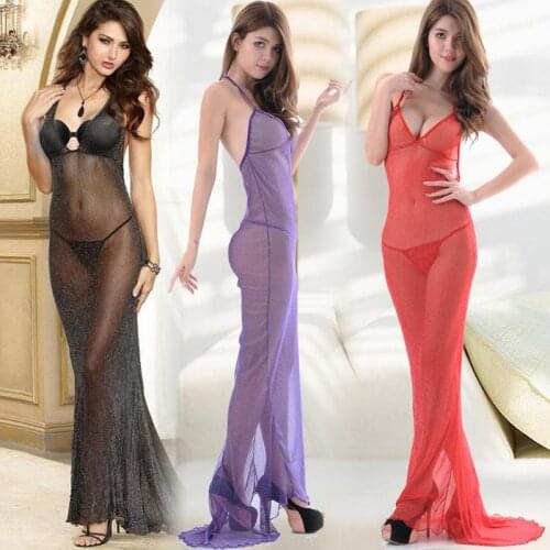 Long tail fish tail dress shimmer see through dresses Halter G-String Set Sexy Babydolls & Chemises Erotic Bodycon thong gown
