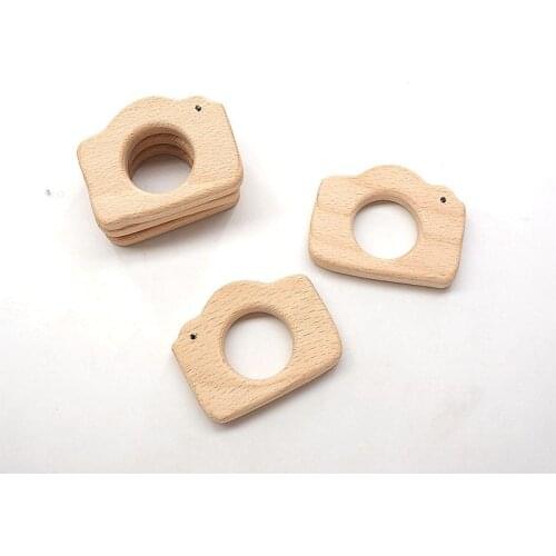 Chenkai 10pcs Camera Wooden Teether Nature Baby Rattle Teething Grasping Toy DIY Organic Eco-friendly Wood Teething Accessories