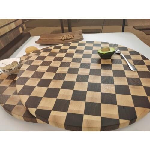Black walnut and white cutting board Circular wood choping block