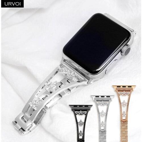 URVOI strap for Apple Watch series 6 SE 5 4 3 2 1 stainless steel band for iWatch shiny zircon rhinestone Fold buckle design