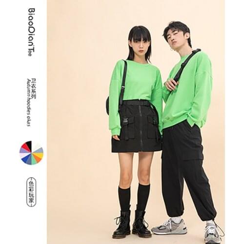 Spring And Autumn Loose Pure Color Cotton Hoodie Lovers Slip Shoulder Round Collar Thin Style Hoodie Fashion Coat Clothing