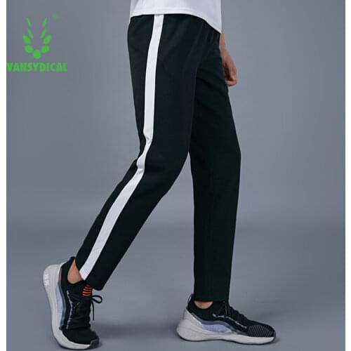VANSYDICAL Sport Long Pant Men Quick Dry Black Tracksuit Bottoms Striped Running Jogging Gym Pants Workout Male Loose Trouser