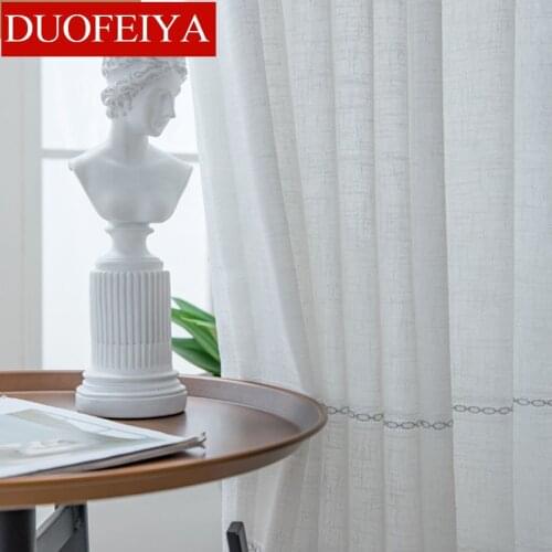 Modern Curtains for Living Dining Room Bedroom Simple Embroidery Curtain White Tulle Light-transmitting Opaque Character Window
