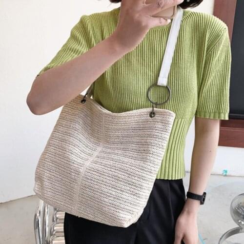 Woven Bag Female Straw Woven Bag Temperament one-shoulder Portable Rattan Bag Ins The Same Holiday Beach Bag