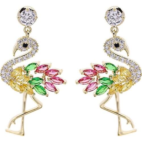 AiMolies Flamingo No Allergy 16*32mm Multi-Color MultiGem Sterling Silver Stud Earrings QED045