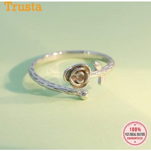 Trusta 100% 925 Solid Real Sterling Silver Jewelry Rose Flower Opening Adjustable Ring Size 5 6 7 For Teen Girl Women DS991