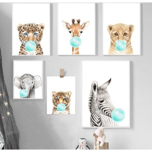 Giraffe Zebra Giraffe Posters and Prints Canvas Art Painting Teal Bubble Animal Nordic Nursery Wall Art Pictures for Living Room