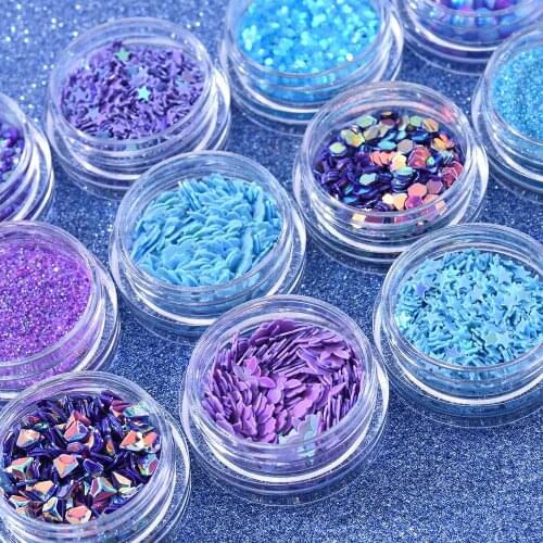 12 Pots/Set Nail Art Design Mermaid Half Pearls Star Laser Sequins Glitter Rhinestone Gem Decorations Diamond Makeup Eye Sticker