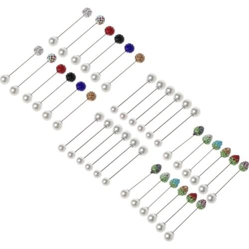 12Pcs Colorful Crystal Hijab Scarf Pearls Safety Pins Sweater Shawl Clip Brooch For Women