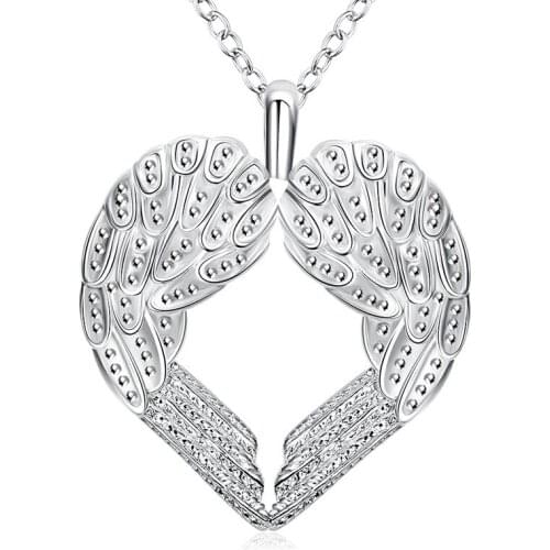 2016 fashion design Silver color pendant necklace angel wings lucky charm accessories birthday gift for girls