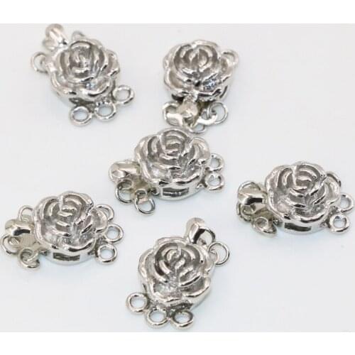 5pcs fashion diy jewelry silver-color findings 10mm 3 rows rose flower clasp hook for necklace&bracelet alloy accessories B2856