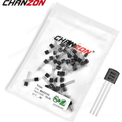 50Pcs MAC97A6 TO-92 Triac SCR Transistor Bipolar Junction BJT Silicon Thyristor Triode Tube Fets DIP 1A 400V Integrated Circuits