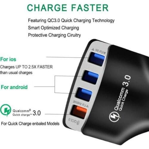 4 ports usb Car Charger Quick Fast Charge 12V 9V 5V 4 port QC3.0 USB Car cell Phone Chargers for Samsung LG Huawei High Quality
