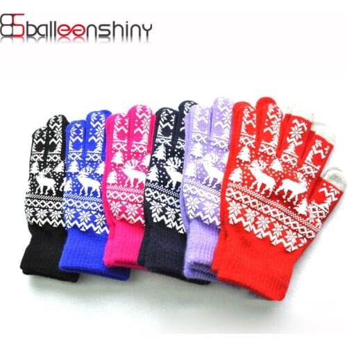 Balleenshiny Christmas Snowflake Child Thick Knit Winter Warm Gloves Kid Boy Girl Warmer Mittens Gloves Sports Skiing Gloves