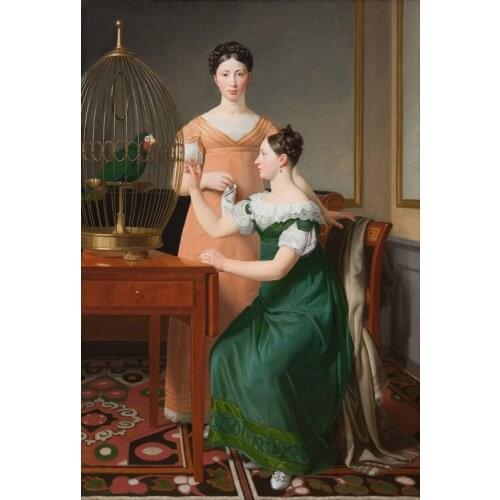 Free shipping classical court figure sisters funny bird oil painting canvas prints printed on canvas wall art decoration picture