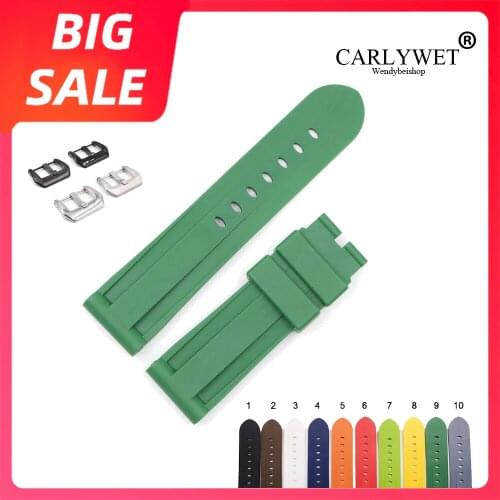 CARLYWET 24mm Top Quality Luxury Pure Color Waterproof Silicone Rubber Replacement Watch Band Strap For Panerai Luminor