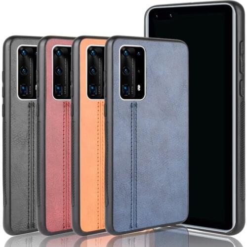 For Huawei P40 Pro Plus Case Luxury Calfskin PU Leather lines Hard Back Cover Case For Huawei P40 P 40 P40Pro Plus Phone Case