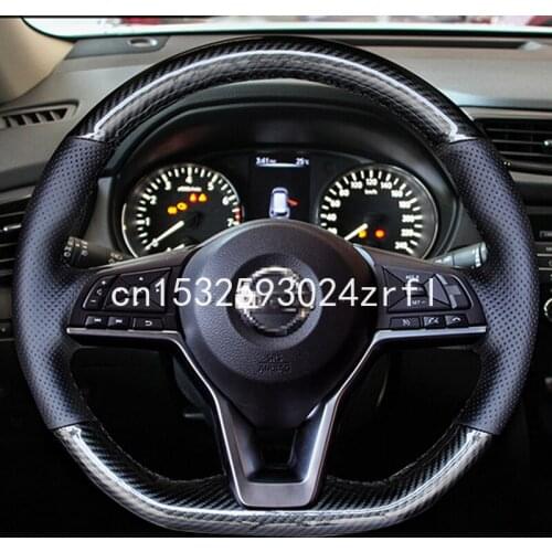 For Nissan X-Trail Qashqai KIcks DIY Top Leather Hand sewn car steering wheel cover