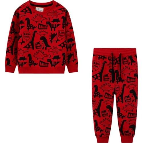 Dinosaur Print Autumn Spring Boys Clothing Sets New Children Outfits Boys Girls Tshirts Bottoms Kids Suits Set