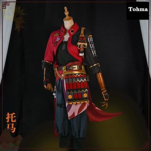 Fire Element God Eye AMINE Game GENSHIN IMPACT Tomah Cosplay Costume Halloween Jacket Pants Gloves Belt Anime Accessories Set
