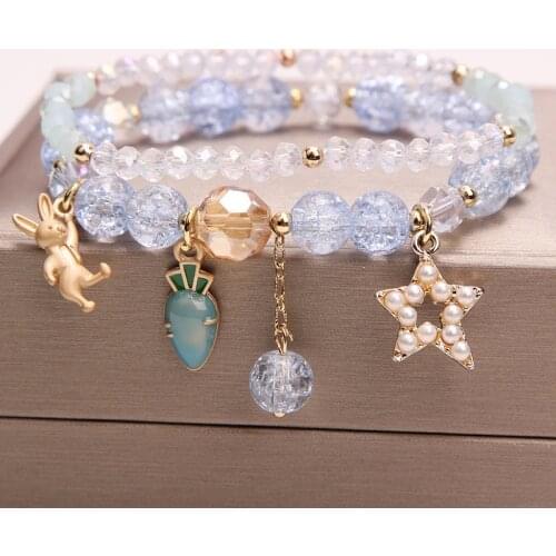 Korean summer style fresh pop flower crystal bracelet rabbit turnip pendant bracelets cute bracelet for women female jewelry