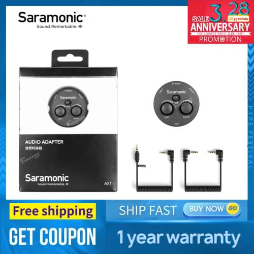 Saramonic AX1 MINIATURE 2-CHANNEL 3.5MM MICROPHONE AUDIO MIXER WITH TRS TRRS OUTPUT CABLES FOR CAMERAS, SMARTPHONES, COMPUTERS