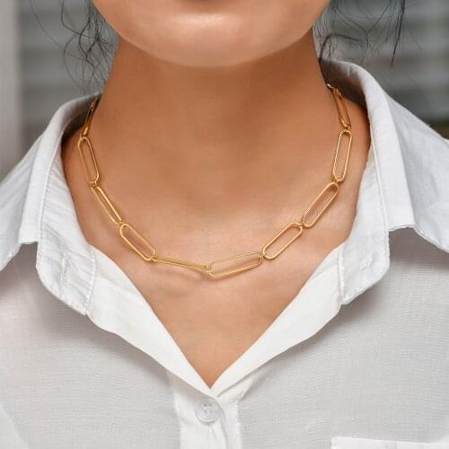 Minimalist Gold Color Geometric Chains Choker Necklace for Women Fashion Long Links Collar Necklaces Statement Jewelry Gifts