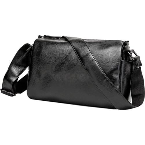 Mens Fashion Handbag PU Leather Messenger Bag Casual Shoulder Bag Mobile Phone Bag Travel Black Small Bag
