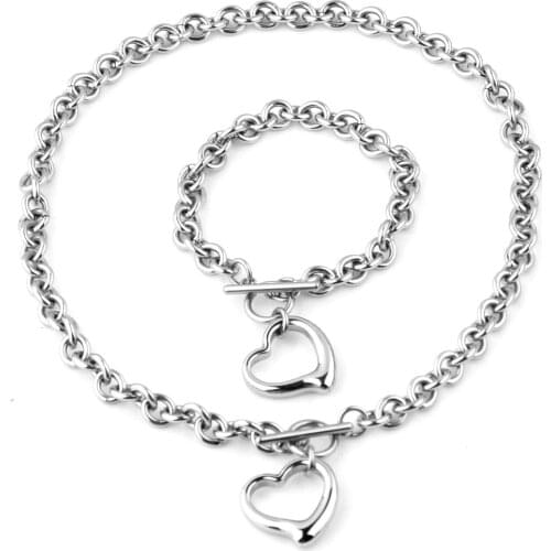 Necklaces Bracelets Set Jewelry for Women Statement Choker Heart Pendants Chains Jewlery Stainless Steel O-chain 2020
