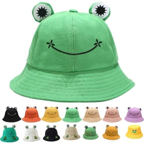 Cute Frog Hat with Frog Bucket Froggy Women Panama Cotton Spring Summer Fisherman Bob Kids Girl Baby Men Children Funny Frog Cap