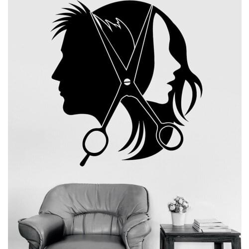 Hair Salon Logo Vinyl Wall Decal Hairdresser Stylist Unisex Stickers Mural Fashion Wall Decor Poster Barber Shop A133