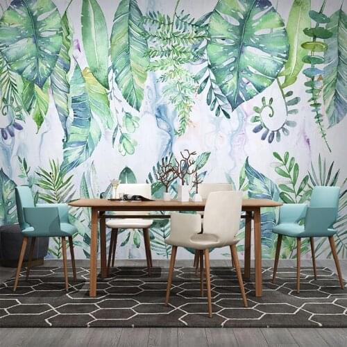 Custom Photo 3D Hand Painted Tropical Plant Leaves TV Background Wall Mural Modern Living Room Bedroom Kitchen Wallpaper Murals