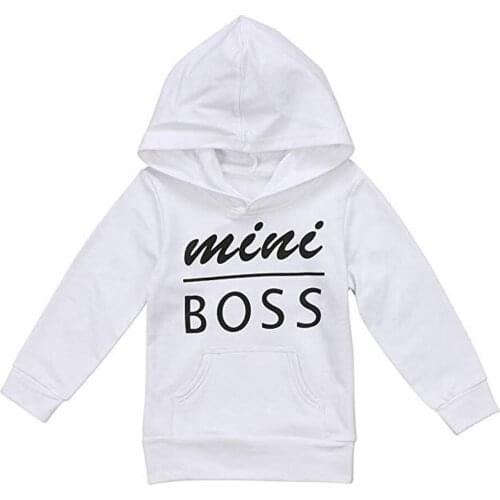 Pudcoco Mini boss Letter print Hooded Pocket T-shirt Casual kid Babies Boy Girl Tops Hooded Clothing Kid baby New Year costume