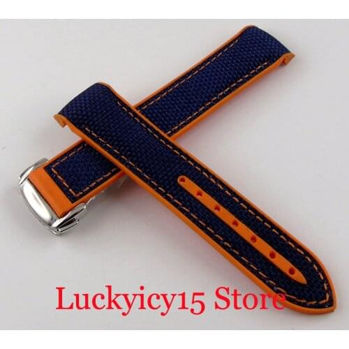 BLIGER Blue Orange/Black Rubber Band 20mm Windth Watch Strap with Steel Folding Clasp