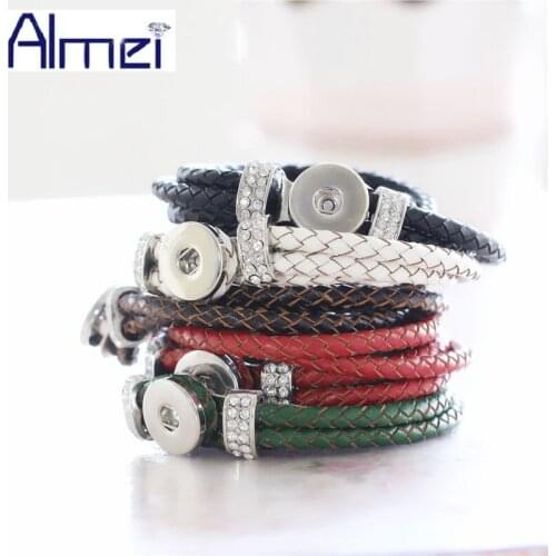 50% off Uloveido 2016 Trendy Crystal Jewelry 18mm Ginger Snap Button Charm Snaps Leather Bracelets Bangles for Women UCB2101