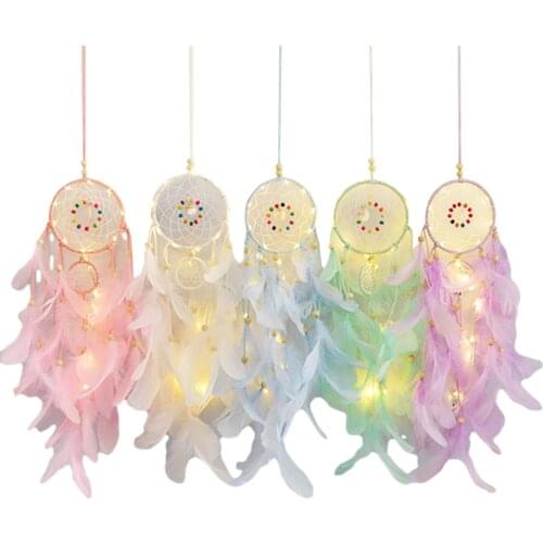 Led Feather Dreamcatcher Wall Hanging Ornament Handmade Braided Window Pendant Night Light Room Home Decoration