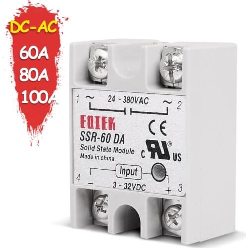 SINOTIMER SSR-60DA Solid State Relay SSR-80DA DC-AC Actually 3-32V DC TO 24-380V AC SSR 60A 80A 100A Relay without Cover
