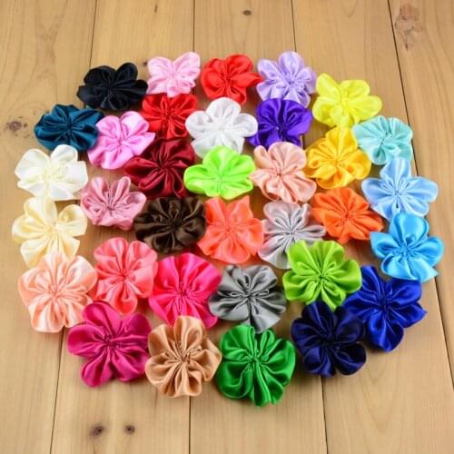 Yundfly 5PCS DIY Satin Ribbon Petal Flower For Hair Accessories Artificial Ruffled Fabric Flowers For Baby Girls Headbands