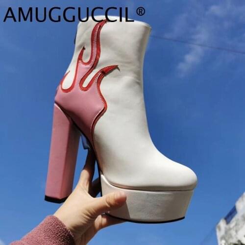 Customize 2021 Plus Big Size 36-43 White Zip Fashion Sexy High Heel Platform Female Autumn Winter Lady Ankle Women Boot X2040
