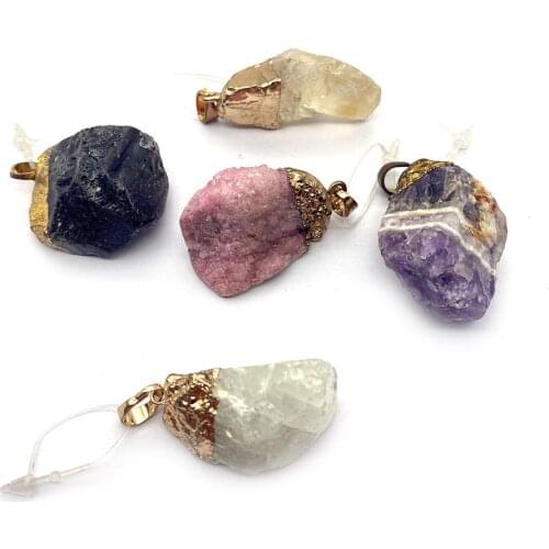 1pcs Natural Stone Pendant Plating Purple White Charms DIY Women Necklace Accessories Jewelry Making Supplies Irregular Shape