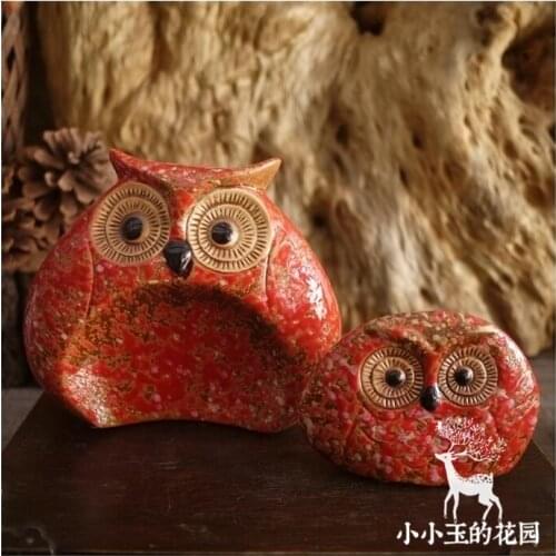 2pcs/set Mother Child Adorable Owl Home Room Ceramic Small Animal Ornaments Creative Crafts Collection