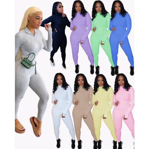 2020 Plus size Lucky Label jumpsuit Long Sleeve Yellow Color jumpsuit stretch BodySuit Fitness Bodycon tracksuit