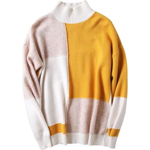 2021 New Cashmere Sweater Womens High-Neck Hit Color Matching Pure Wool Pullover Fashion Plus Size Warm Knitted Bottoming Shirt