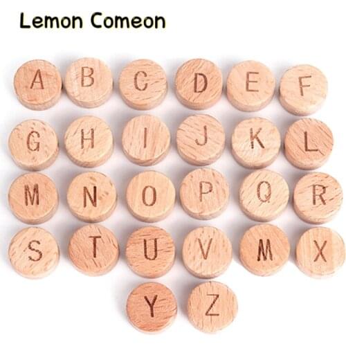 26Pcs Wooden Letter Alphabet Beads Baby Teether Food Grade Beech English Letter For DIY Teething Rattle Baby Teething Beads