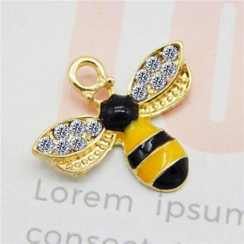 Julie Wang 3PCS Enamel Bee Charms Rhinestone Honeybee Alloy Gold Tone Necklace Bracelet Earrings Jewelry Making Accessory